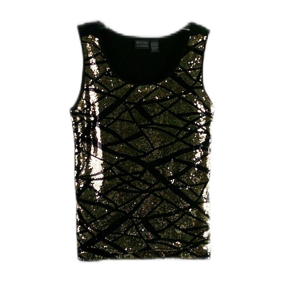 Chico's = Gold  / Black Sequin Sleeveless Tank - Size 4 - Picture 1 of 5